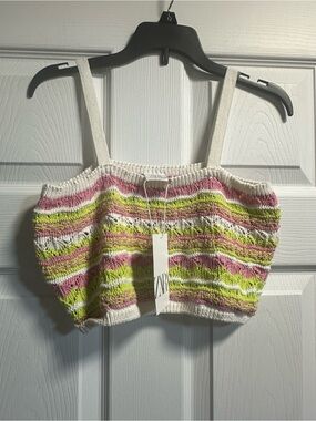 ZARA Crochet Crop Tank in White, Pink & Lime